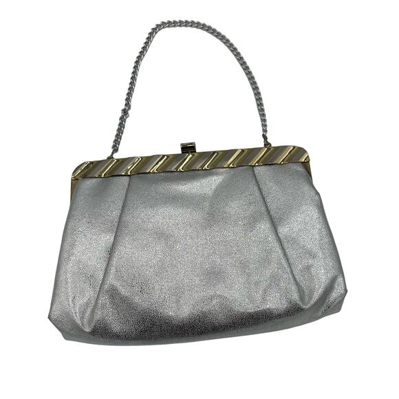 Vintage 1950s Miss Lewis Silver Gold Evening Bag Handbag - Picture 1 of 11